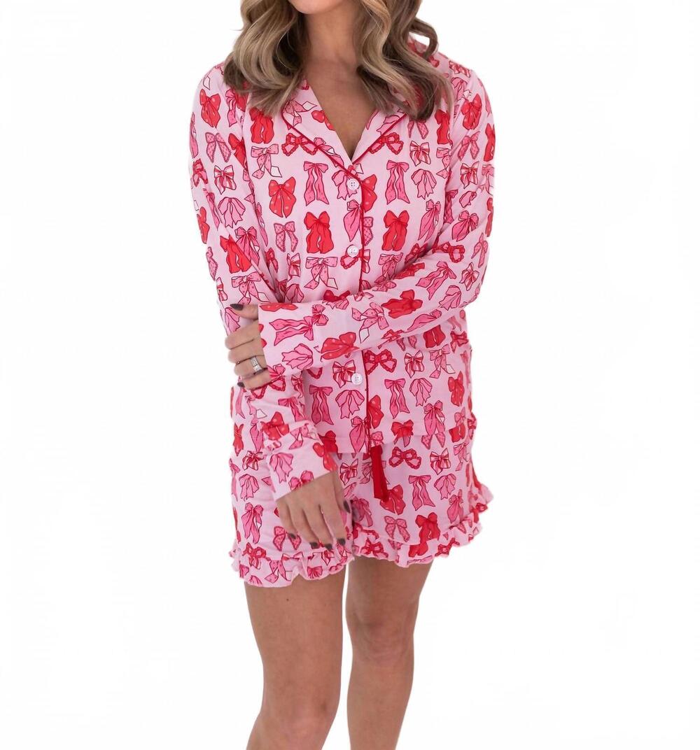NEW IN MY JAMMERS women's long sleeve short set in valentine's bow